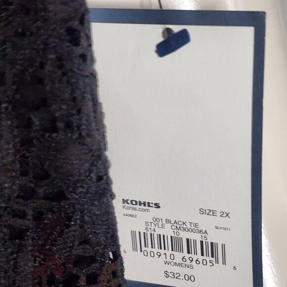 Croft & Barrow Top Womens Size 2X Solid All Black Lace Overlay 3/4 Sleeve Nwt - Picture 6 of 9